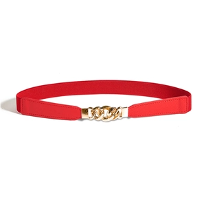 Ceinture élastique rouge chic avec boucle en métal doré pour robes et manteaux