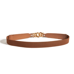 Ceinture élastique fine pour femme marron foncé avec boucle en métal doré pour robes