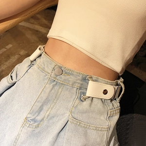Adjustable invisible elastic waist belt in cream white for women's jeans with metal snap