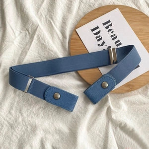 Adjustable buckle-free elastic waist belt in blue for jeans and casual wear