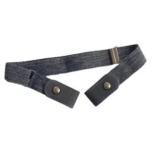 Adjustable buckle-free elastic waist belt for women in dark gray with leather ends
