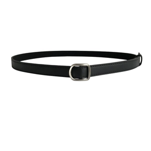 Minimalist black soft leather belt for women with elegant matte silver metal buckle