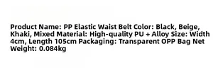 Specifications of bohemian PP straw stretch belt with size and material details