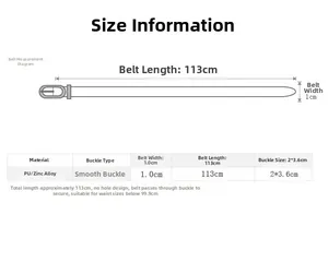 Tableau des tailles pour ceinture fine en similicuir, longueur 113cm et largeur 1cm