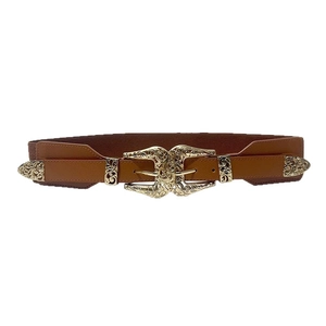 Cintura alta vintage con doppie fibbie dorate incise e fascia elastica regolabile
