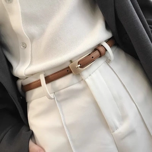 Minimalist brown leather belt for women with a vintage frosted gold buckle for jeans and dresses