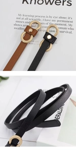 Détails de ceintures fines minimalistes noires et marron avec boucles dorées en U