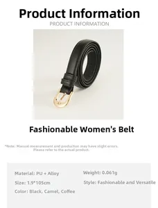 Détail d'une ceinture fine en similicuir avec boucle en alliage doré en forme de U