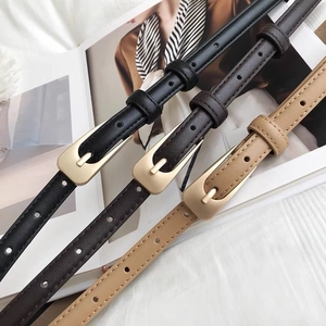 Minimalist vintage slim leather belts for women with matte gold buckle in three colors