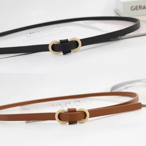 Ceinture Étroite en Similicuir pour Femmes Sangle de Taille Minimaliste Avec Boucle à Double Anneau en Alliage Doré pour Robes Chemises Bijoux