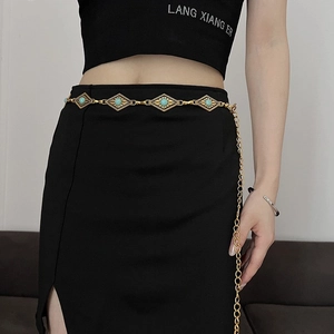 Catena in Vita Boémienne Intagliata in Lega Cintura Turchese Sintetico Design Floreale Svuotato Cintura Vintage per Donna