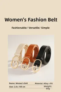 Drei Farben Damen PU Ledergürtel mit Goldschnalle und 2,8 cm breiten Details