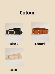 Detailansicht der Damen-Gürtelfarben in Schwarz, Camel und Beige mit goldener Schnalle