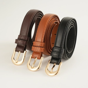 Trois ceintures rétro en simili cuir noir, marron et fauve avec boucle dorée élégante