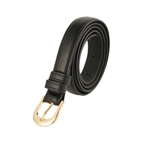 Ceinture fine classique en similicuir noir pour femme avec boucle dorée élégante
