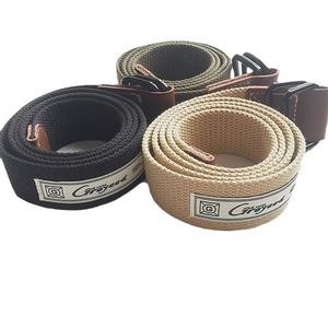 Men's durable canvas belt set with metal double D-ring buckles in black and khaki