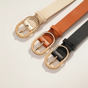 Lot de trois ceintures fines en similicuir pour femmes avec boucles ovales dorées en trois coloris