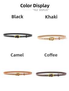 Detailansicht schmaler Kunstleder-Gürtel in Schwarz, Khaki, Camel und Kaffee mit Goldschnallen
