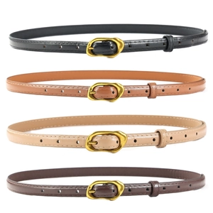 Schmale Ledergürtel für Damen in vier Farben mit ovalen goldenen Vintage-Schnallen
