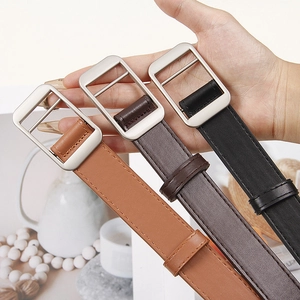Minimalist Imitation Leather Belt For Men Women No-hole Adjustable Waistband Alloy Square Buckle Fashion Casual Jeans Pants Belt