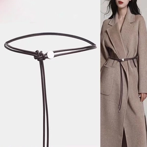 Ceinture Fine en Corde de Cuir PU pour Femmes Minimaliste Avec Boucle Ronde en Alliage Bande Décorative Nouée pour Robes Manteaux Ajustable
