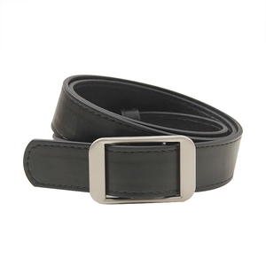Unisex minimalist black leather belt with silver pin buckle for jeans and casual wear