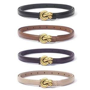 Women's slim belt set in four colors with vintage gold metal knot buckles for dresses