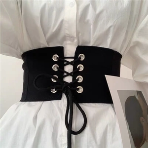 Women's Fashion Wide Corset Belt Black Lace Up Body Shaper Waist Seal With Zipper Metal Eyelets Decorative Belt For Shirt