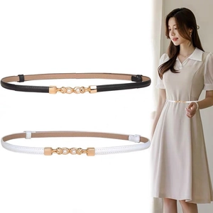 Ceinture Fine en Similicuir PU pour Femmes avec Boucle en Künstliche Perles Ceinture de Taille Réglable pour Robes Costumes Accessoires