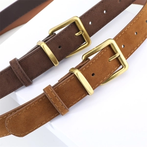 Vintage faux suede waist belts in dark brown and camel with antique bronze buckles