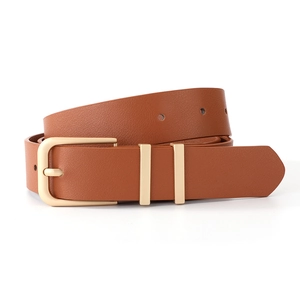 Klassischer brauner Ledergürtel für Damen mit matter Gold-Dornschließe und Lychee-Struktur