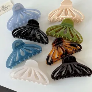 French Style Resin Fan-Shaped Hollow Hair Claw Clip Large Strong Hold Elegant Glossy Shark Clip Hair Accessories For Women Daily