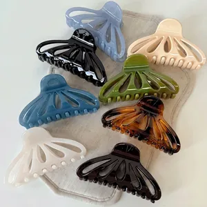 French style glossy hollow fan-shaped hair claws in eight assorted Morandi colors