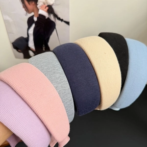 Korean Knitted Thickened Wide Brim Headband For Women Ribbed Solid Color Sponge Padded Hairband Daily Hair Accessories