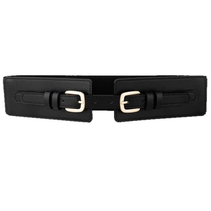 Cinturón elástico ancho negro para mujer con hebilla dorada decorativa para vestidos
