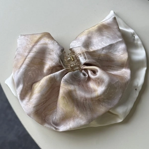 Floral tie-dye fabric claw clip with large double-layered bow hair accessory