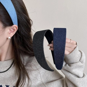 Women Vintage Denim Wide Brim Headband High Skull Top Hair Hoop Simple Casual Daily Outing Headwear Accessories For Women