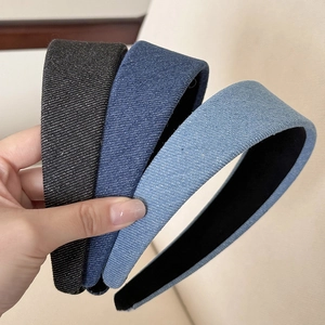 Three-piece denim headband set in black, dark blue, and light blue with wide-brim design