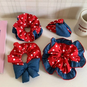 Elastici per Capelli Denim a Pois Rossi Retrò Fermagli per Capelli con Fiocco in Tessuto Accessori per Capelli Donna