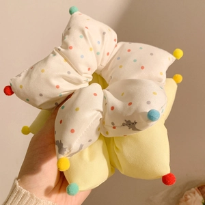 Damen Sternförmige Stoff Scrunchies Große Punktmuster Haargummis Mit Pompons Bunte Süße Mode Haarschmuck