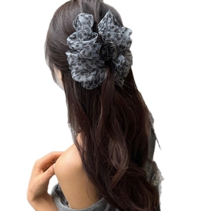 Large oversized leopard print seersucker hair claw clip for women's half-up hairstyle