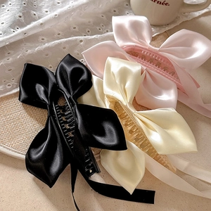 Fermaglio per Capelli con Fiocco in Raso e Nastro Balletcore Francese Elegante Forcina con Nappe Lunghe per Donna