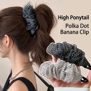 Eleganter Haarklammer-Bananenclip aus Organza-Netz mit Punkten für Damen-Frisuren