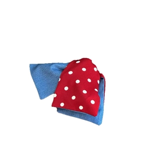 Elastico per capelli retrò a pois rossi e denim blu con stile patchwork vintage