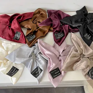 Lustrous satin bow scrunchies in 8 elegant colors including burgundy and champagne