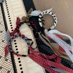 Serre-Tête à Ruban à Pois Rétro Français pour Femmes Nœud Doux Streamer Cerceau à Cheveux Fait à la Main Accessoires de Cheveux Mode Coréenne