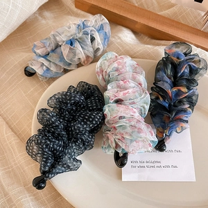 Koreanischer Stil Organza Blumen Haarklammer Für Damen Sommer Süße Plissee Sch繊ffon Bananen-Clip Punktmuster Elegant Haarschmuck
