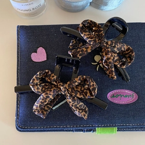 Fermaglio per Capelli Coreano Retrò con Fiocco Maculato Grande Pinza a Squalo Elegante per Capelli Folti Accessori Moda Donna