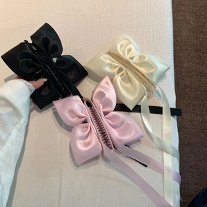 Elegante fermaglio per capelli con fiocco in raso stile balletto in nero, beige e rosa