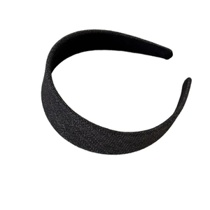Vintage black denim wide-brim headband for women with premium twill fabric texture